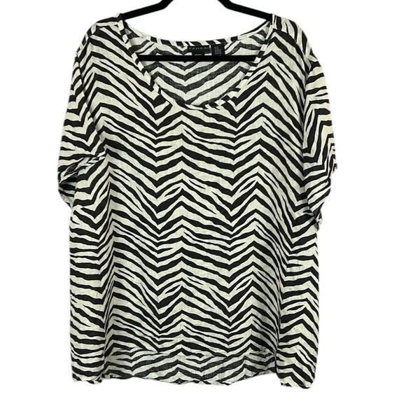 Tahari 100% Linen Black and White Boxy Blouse Relaxed Fit Size 3X - Picture 1 of 10